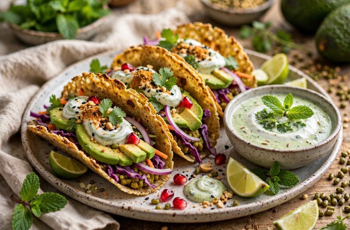 Ragi-Moong Chilla Tacos with Avocado & Mint Yogurt