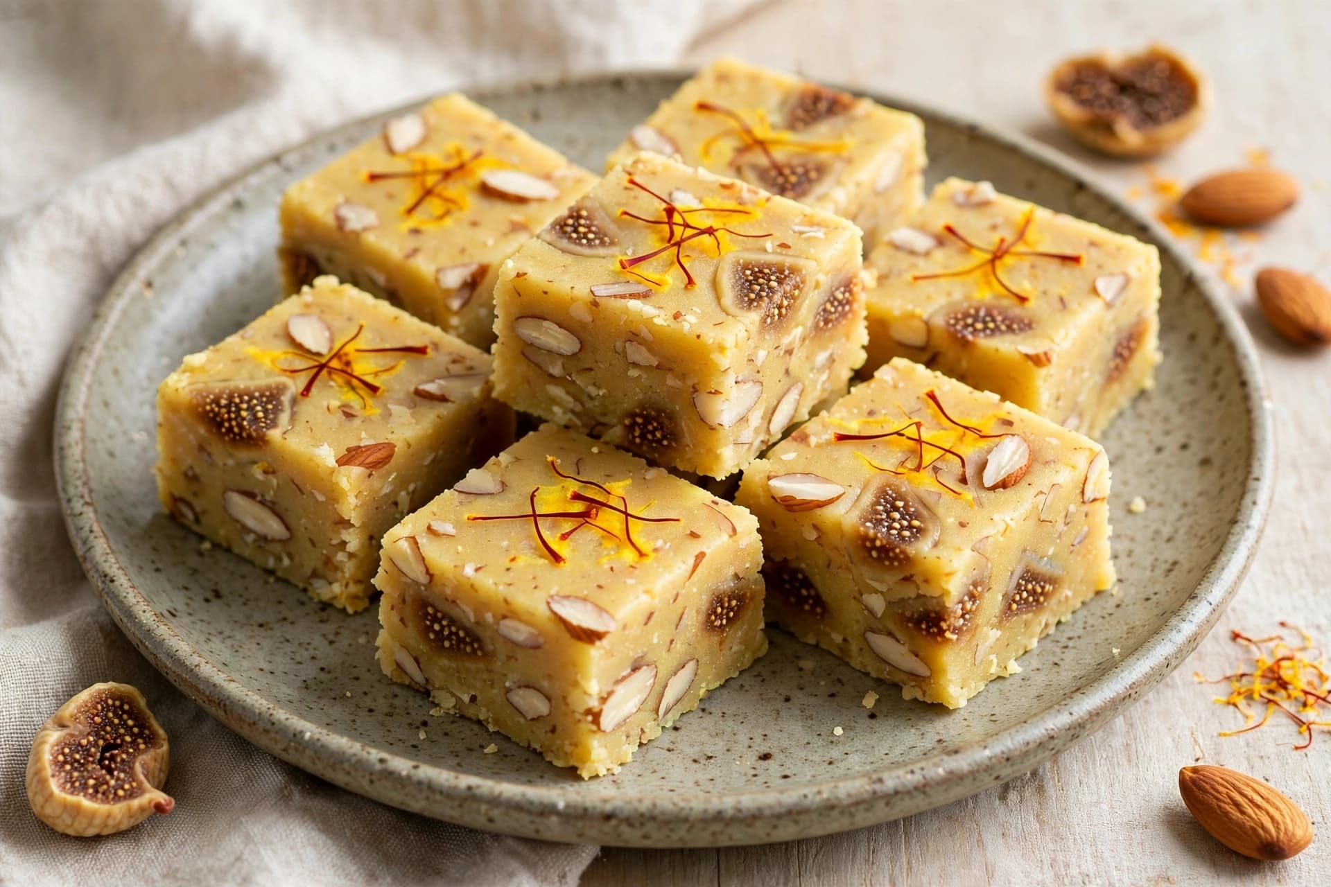 Kesar Badam Anjeer Burfi (without any silver leaves!)